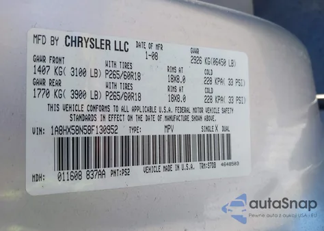 2008 Chrysler Aspen Limited из США, поврежденный, VIN 1A8HX58N58F130952